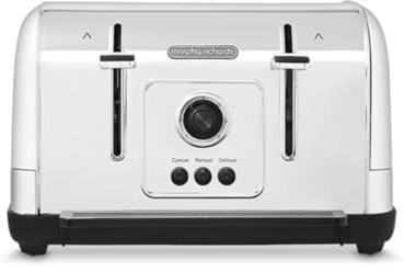 Morphy Richards Venture 4 Slice Toaster, Brushed Stainless Steel, Defrost and Reheat, Removeable Crumb Tray, High Lift Function, White, 240134