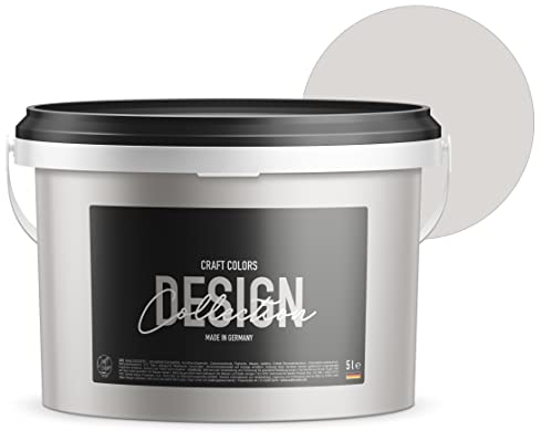 Craft Colors® 5L hochwertige Wandfarbe edelmatt, Kreidefarbe made in Germany, DESIGN Collection No. 712 seiden grau, hellgrau, lösemittelfrei, atmungsaktiv