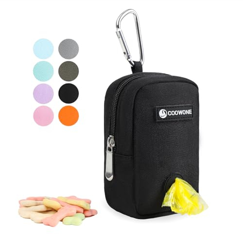 Kleine Leckerli-Tasche mit Kotbeutel-Spender für Leine, tragbare Gehbeutel, Kotbeutelhalter, freihändige Hunde-Leckerli-Tasche (Black)