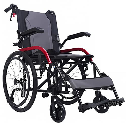 Bueuwe Rollstuhl Faltbar Leicht Aluminium Aktivrollstuhl, Rollstühle mit Selbstantrieb, Ultraleicht Reiserollstuhl für die Wohnung und Unterwegs, Drehbare Armlehnen, Sitzbreite 46 cm, 11 kg,Grau