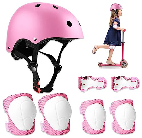 Riisoyu Set di Protezioni per Bambini , Con Casco Regolabile Ginocchiere Gomitiere e Polsiere per Skateboard Pattini in Linea Protezione Bambina per Skate Bicicletta Pattinaggio Monopattino