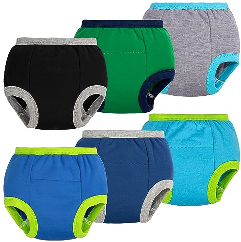 BIG ELEPHANT 6 Packs de Bragas de aprendizaje de la limpieza de algodón acolchadas para bebés, niñas y niños., azul, 12 meses