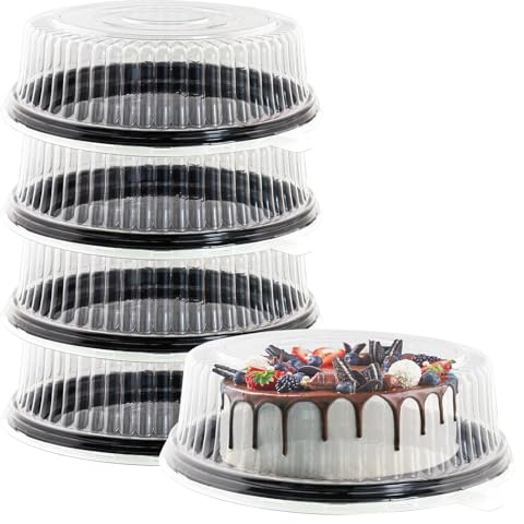 ATRDTO 5Pcs12 Inch Cake Containers with Lid -Plastic Disposable Clear Cake Container Dome and Black Base Carry & Display Storage Box (5)
