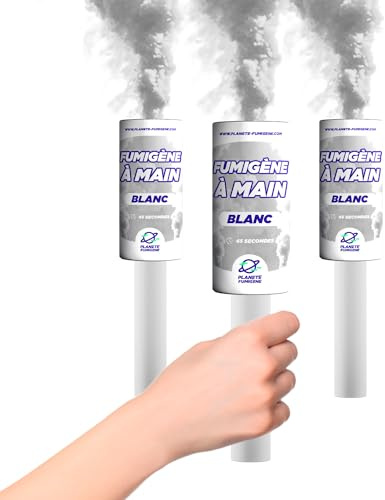 Planète Fumigène Torche Fumigène à Main Blanc 45 Secondes Lot de 3 | Déclenchement Mèche, Durée 45 Secondes, Catégorie T1, Fumée Blanche Dense, Usage Main ou Sol, Conforme Normes Sécurité