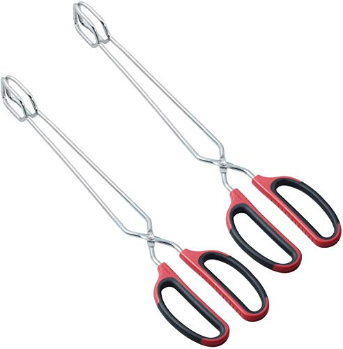 HINMAY 16-Inch Stainless Steel Scissor Tongs Extra Long Scissor Food Tongs for Cooking Baking Barbecue BBQ Grilling, Set of 2