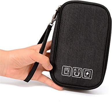 Kabeltasche,Kabel Organizer Tasche Tragbare Kabel-Orgainer-Tasche, externe Batterie tragen Beutel for Ladegerät, 20000mAh Power Bank, Handy, USB Kabel, Kopfhörer(Black)