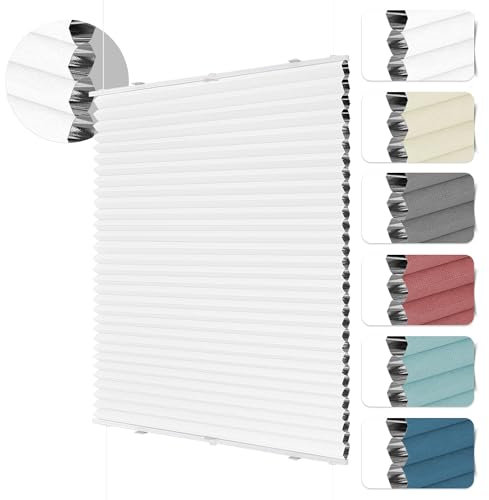 HOMEDEMO Wabenplissee Plissee ohne Bohren Klemmfix Verdunklung Thermo Zweifarbig Weiß 40 x 110cm(BxH) Faltrollo 100% Blickdicht,Sonnenschutz & Schallschutz Plisseerollo für Fenster & Tür