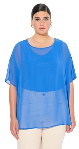 Ulla Popken Damen große Größen Übergrößen Plus Size Chiffonbluse, Oversized, Rundhals, Halbarm