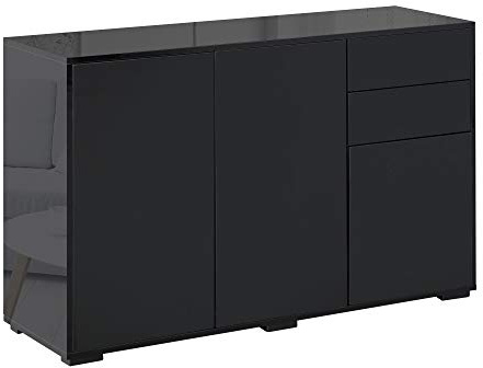 HOMCOM Buffet Meuble de Rangement 2 tiroirs coulissants 3 Portes étagère réglable Panneaux de Particules 117 x 36 x 74 cm Noir