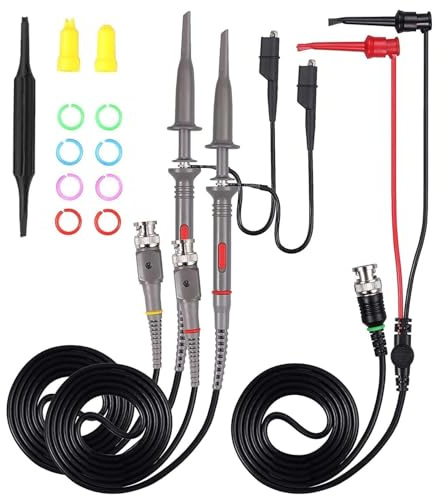 Universal 100MHz Oscilloscope Probe Kit with BNC to Mini Grabber Test Leads - Complete Accessories Set for Electronics Testing & Repairs