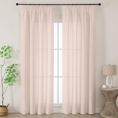 Joydeco Tende Lino Semitrasparenti per Interni Finestre 2 Pezzi L 140 x A 260 CM, Tende Decorative Moderne con Fettuccia Camera da Letto Soggiorno Sala da Pranzo, Rosa Antico