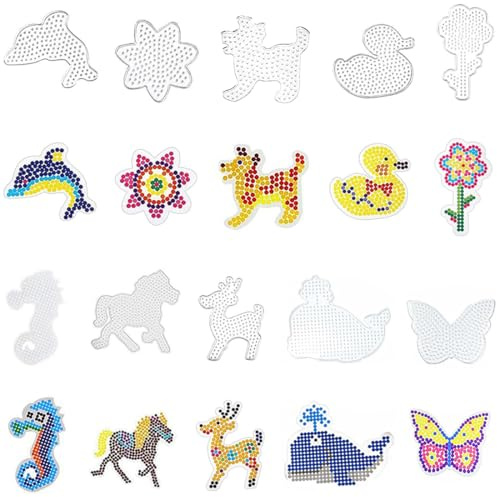 10 Piezas Placas de Cuentas Fusibles Múltiples Formas Tablero Perforado Creativo DIY Tablero Perforado Transparente Portátil para Plantillas de Perlas Fusibles Diversión Creativa DIY