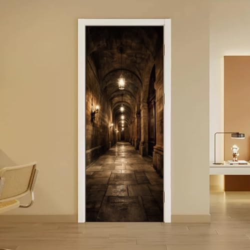 arricraft 2 Pegatinas Autoadhesivas para Puertas, 31.5x78.7 Pegatinas de Murales para Puertas con Patrón de Pasillo Retro 3D de PVC Papel Pintado Removible Decoración para Dormitorios Sala de Estar
