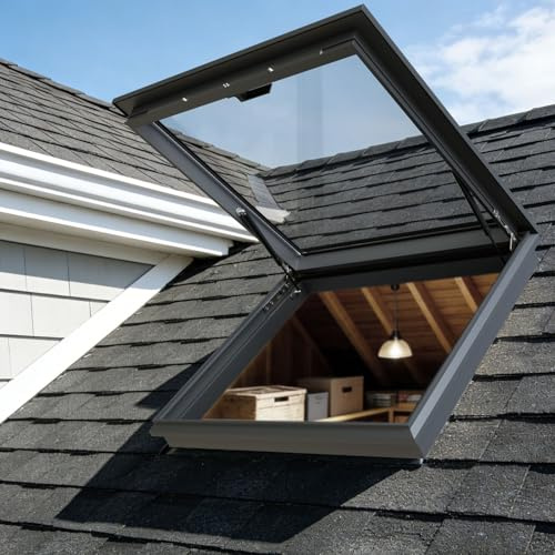 Viuseo Manual Skylight Window, Skylights for House Roof with Double Tempered Glass and Aluminum Alloy Frame, Roof Skylight for Home/Sun Room/Attic/Basement Daylighting