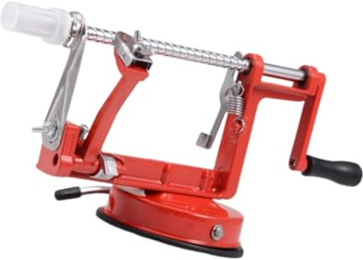 UKCOCO Peladora de Frutas Manual Tres en Uno Base de Succión, Aleación de Aluminio y Acero Inoxidable, para Pelar, Cortar y Descorazonar Manzanas, Utensilio Multifuncional de Cocina