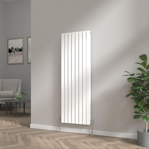 NRG 1600 x 544mm Bathroom Vertical Radiator Gloss White Double Flat Panel | Tall Upright Central Heating Rad, Designer Radiator, Mild Steel, Radiator Wall Mounted, for Kitchen, Bathroom, Living Room