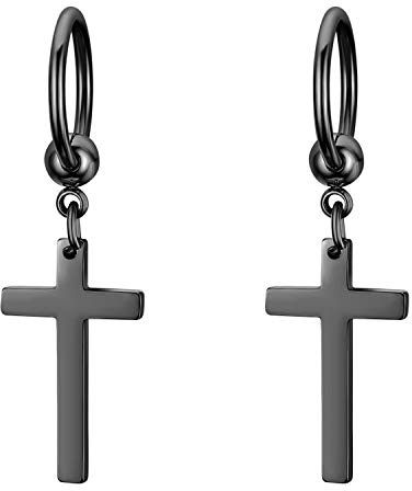 JewelryWe Schmuck Creolen Kreuz, Edelstahl Klassisches Kruzifix Ohrringe Ohrstecker Ohrhänger Ohr-Piercing für Herren Damen (6 Farben)