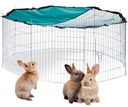 Relaxdays XL Freilaufgehege mit Netz-Abdeckung, für Hasen und Nager, Kleintiergehege mit Sonnenschutz, Ø 145cm, verzinkt