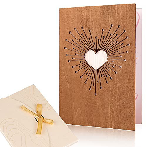 Creawoo Cartes de Vœux en Bois, Cartes d'Amour en Bois, Fait Main Cartes de Vœux pour Toutes Occasions Spéciales, Anniversaires, Mariage, Fête des Mères, Fête des Pères