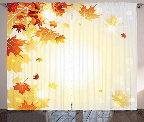 ABAKUHAUS Herbst Rustikaler Gardine, Fliegen Ahornblätter, Schlafzimmer Kräuselband Vorhang mit Schlaufen und Haken, 280 x 260 cm, Orange Senf