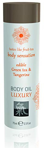 SHIATSU Body Oil Luxury edible Green tea & Tangerine. Essbares Massageöl mit anregendem,aphrodisierenden Geschmack. Mehr spass & erotik bei der Partnermassage., 75 ml