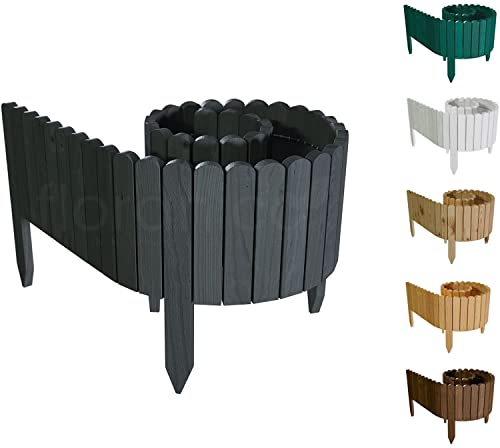 Floranica Rasenkante Höhe 20 cm Anthrazit 200 cm Lang Gartenzaun Flexibler Holzzaun Gartendeko Gartenpalisade für Beeteinfassung, Mähkante Rollborder, Steckzaun Blumenbeet Umzäunung für Garten
