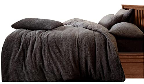 GC GAVENO CAVAILIA Teddy Duvet Set King Charcoal, Super Soft Fluffy Luxury Design, Cosy Warm Bedding, 3 Piece Cuddly Fleece Bedset, Easy Care DuvetCover Bedlinen, 1 Quilt Cover + 2 Pillow Cases