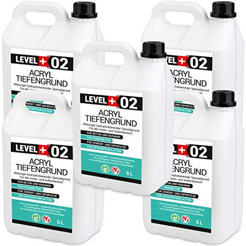 LEVEL PLUS 02, fondo profondo, 25 l, base acrilica, fondotinta per interni esterni, senza scolorimento, pronto per la lavorazione, penetrazione profonda