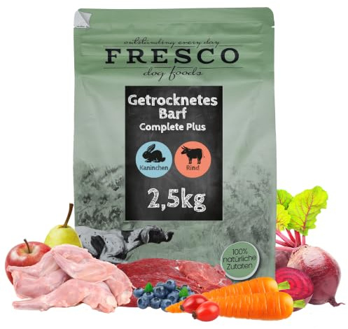 FRESCO Dog TrockenBarf für Hunde Kaninchen mit Rind 2,5kg, Barf Complete | Getreidefrei, zuckerfrei | 100% frische Zutaten | BARF Hundefutter trocken ohne künstliche Zusätze | Aus Deutschland