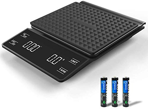 3T6B Kaffeewaage mit Timer, 3kg/0.1g Kaffeewaage Elektronische Küchenwaage, Digitale Kaffee Skala mit LED-Anzeige, Multifunktionale Espressowaage, Lebensmittelwaage (Enthält 3 Batterien)