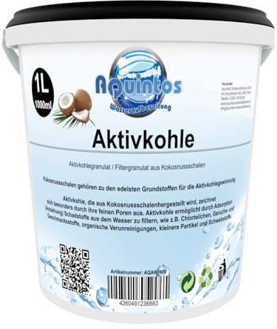 Aquintos Wasseraufbereitung Aktivkohle Filterkohle Kokoskohle Aktivkohlegranulat Körnung 2.36-0.60mm (1 Liter)