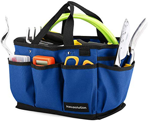 Housolution Sac Fourre-tout de Jardinage, Sac de Rangement d'Outil de Jardin de Luxe et Organisateur à la Maison avec des Poches, Résistant à l'Usure et Réutilisable - Bleu