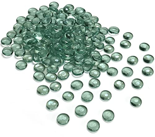 BELLE VOUS Grüne Glassteine Deko - 2kg 18mm Flache Steine - Deko Steinchen - Deko Glas Nuggets für Hochzeiten/Party Tische, Vase und Aquarium Deko - Muggelsteine - Grüne Flache Steine