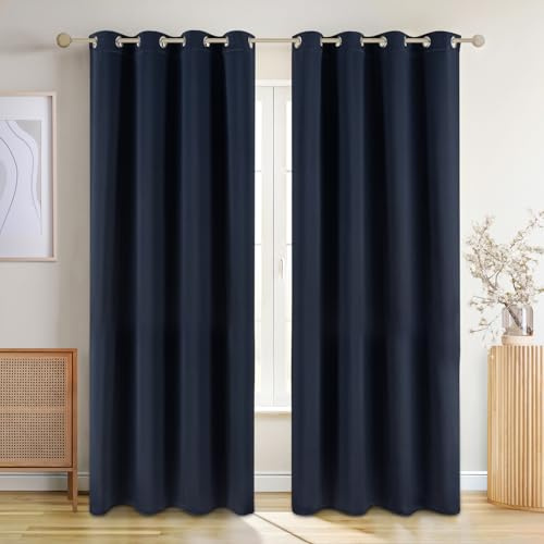 Blumtal Verdunklungsvorhänge 2er Set - Thermovorhang Hitzeschutz - Vorhang Blickdicht mit Ösen - Gardinenschals mit Schlaufen - Lärmschutzvorhang - Gardinen 138x117cm - Vorhänge Wohnzimmer - Blau