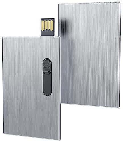 Uflatek 128Go Clé USB Style Carte de Crédit Mémoire Flash Drive Haute Vitesse Pendrive Métal U Disk Argenté USB Stick 2.0 Fantaisie Thumb Drive Externe Stockage pour Ordinateur Tablette PC