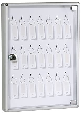 btv | Portallaves de Aluminio y Tablero Trasero en Chapa Pintada en Blanco y Puertas en metacrilato Transparente de Alta Resistencia | 21 Llaves, Aluminio