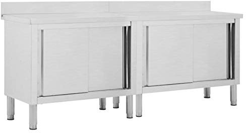 Festnight Tavoli da Lavoro Ante Scorrevoli Banchi da Lavoro Banco di Lavoro Banco da Lavoro 2 pz 200x50x(95-97) cm Acciaio