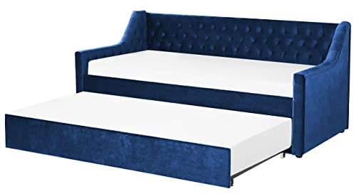 Beliani Platzsparendes Tagesbett Samtstoff Marineblau 90 x 200 cm mit Lattenrost Montargis
