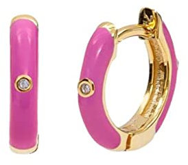 Homxi Pendiente Mujer Aro,Pendientes Mujer de Plata de Ley 925 Aro con Esmalte Circonita Pendientes para Mujer Fucsia