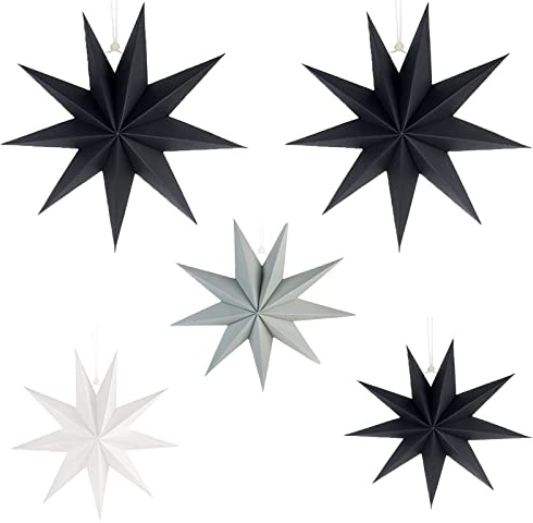 5 stelle pieghevoli natalizie, 2 x 45 cm + 3 x 30 cm, decorazione natalizia, splendida decorazione da appendere in carta, stella di carta, decorazione per finestre, avvento, albero di Natale (A)