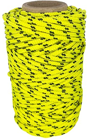 Cordon paracorde en Polyester Haute ténacité. 3 mm × 25 m. Jaune avec Noir. | Fabriqué en Espagne; pour bracelets, DIY et usage auxiliaire en escalade; résistant à l’abrasion et retardateur de flamme.