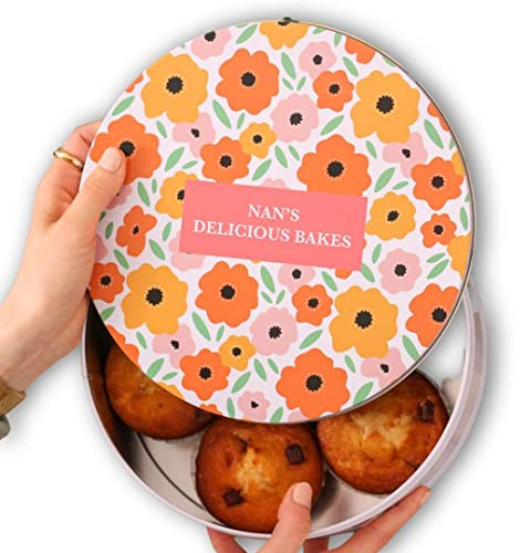 Personalised Bright Floral Baking Cake Tin Gift For Her | Customisable Cake Tin Storage Gift For Grandma | Metal Kitchen Storage Containers Perfect to Carry Freshly Baked Treats