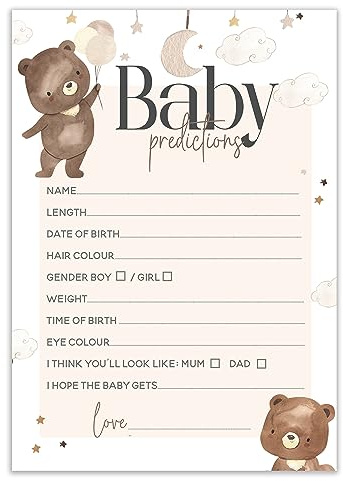 Bären-Thema Babyparty-Spiele – 20 Stück niedliche Bär Baby Vorhersage Karten Junge Mädchen Babyparty, Geschlechtsoffenbarung, geschlechtsneutrales Design (BS-BEAR-P)