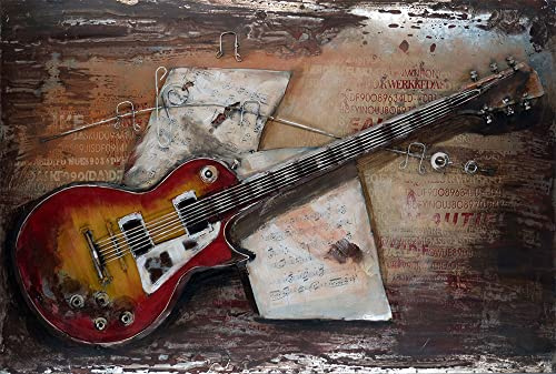 Handgefertigtes Metallbild 3D-Optik Verschiedene Größen Kunst Bild Wandbild (E-Gitarre)