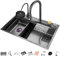 Lavello da Cucina A Vasca 304 in Acciaio Inossidabile Singolo Lavandino A Cascata Bar Multifunzione Fatto A Mano con Rubinetto Estraibile E Componenti di Drenaggio (Color : Black-c
