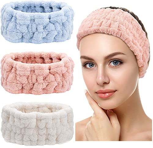 3 Stücke Spa Gesichts Stirnband zum Schminken und Waschen Gesicht Frauen Spa Yoga Sport Dusche Gesicht Stirnband Elastisch Kopfwickel für Mädchen und Frauen