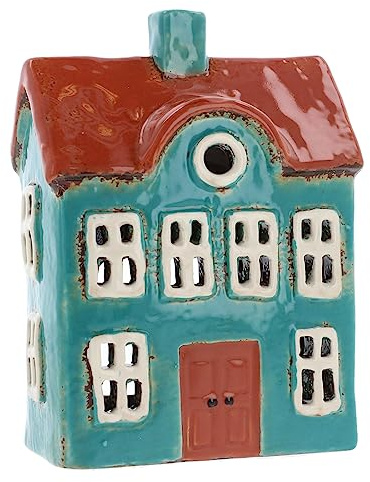 Shudehill Giftware Ceramic Village Pottery Teelichthalter, helles Farbsortiment, schönes Geschenk zur Einweihung, Heimdekoration, Kerzenhalter (Grün/Orange)