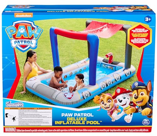 SwimWays Paw Patrol Deluxe Inflatable Pool, Above Ground Pool with Canopy and Fast Inflation for Kids Aged 3 & Up