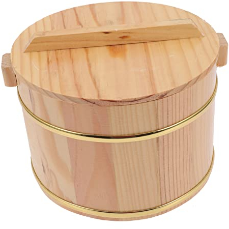 BESTonZON Reis Dampfeimer Holz Mit Edelstahl Innenbehälter Und Deckel 20cm Für Küche Und Restaurant Zum Dämpfen Und Lagern Von Reis