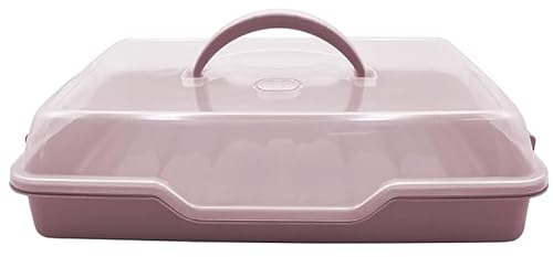 VIRSUS Porta Torte RETTANGOLARE in plastica, misura 43x30x10 cm, Contenitore con coperchio trasparente, portatorte 4 chiusure di sicurezza, per la conservazione di dolci e torte -6778F (Rosa)